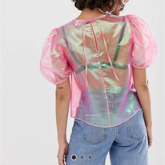 Asos Pink iridescent sheer top size US 14 - Picture 3 of 3
